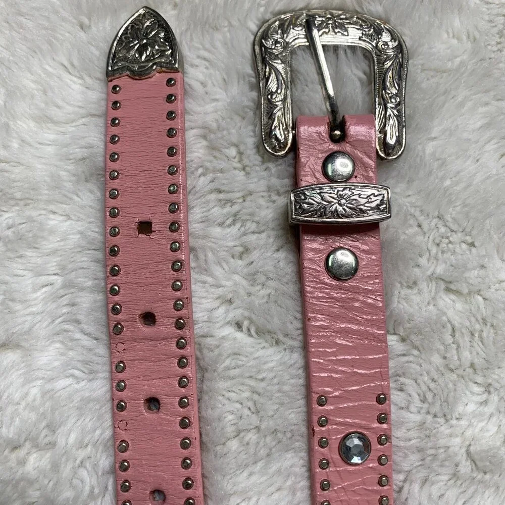 Nocona Girls Pink Leather Bling Belt Studded Belt Size 20